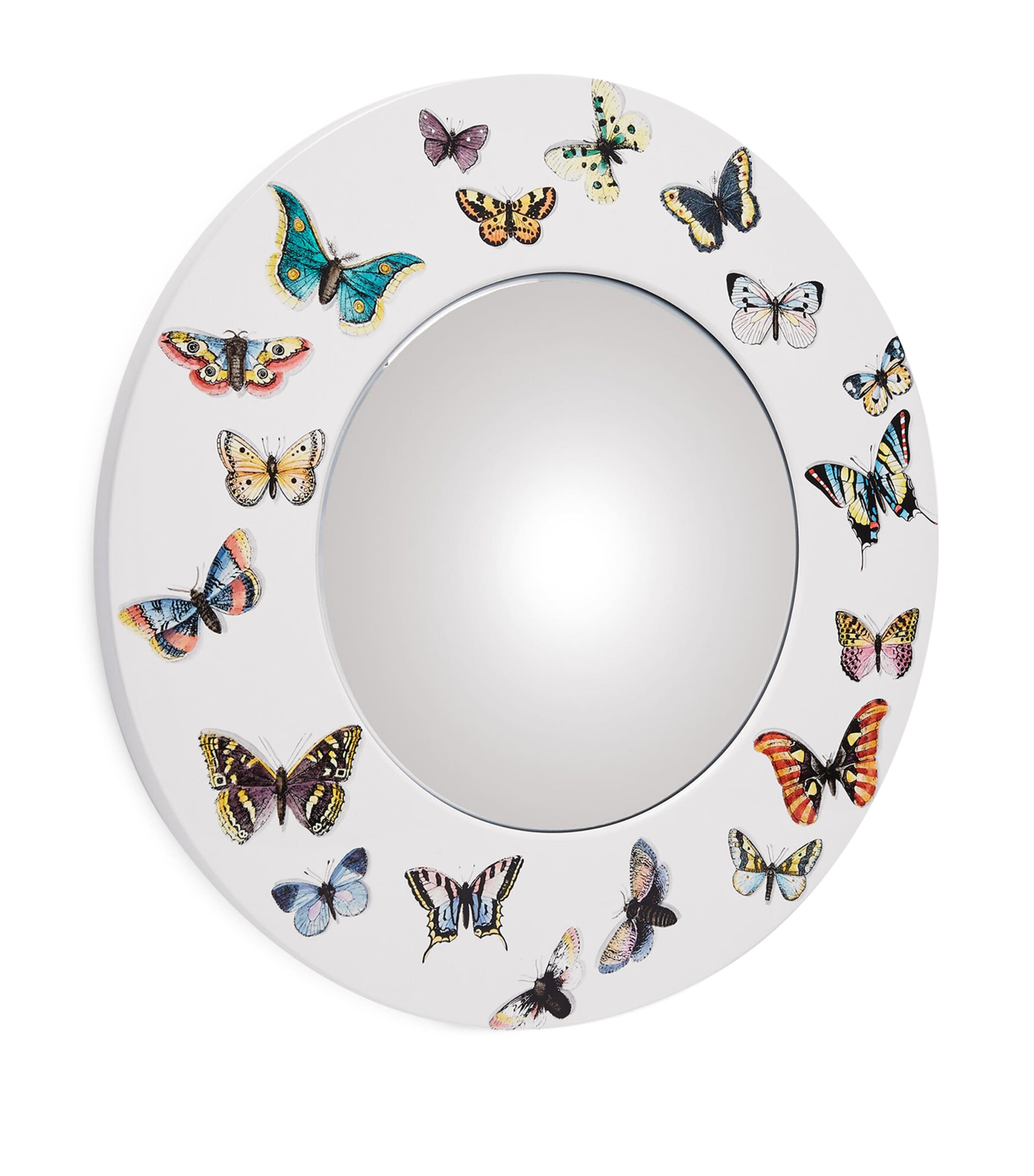 Fornasetti convex wall mirror with butterfly border, 50cm diameter - British product