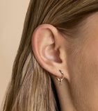 Astrid & Miyu yellow gold diamond quartz hoop earrings, imported from the UK