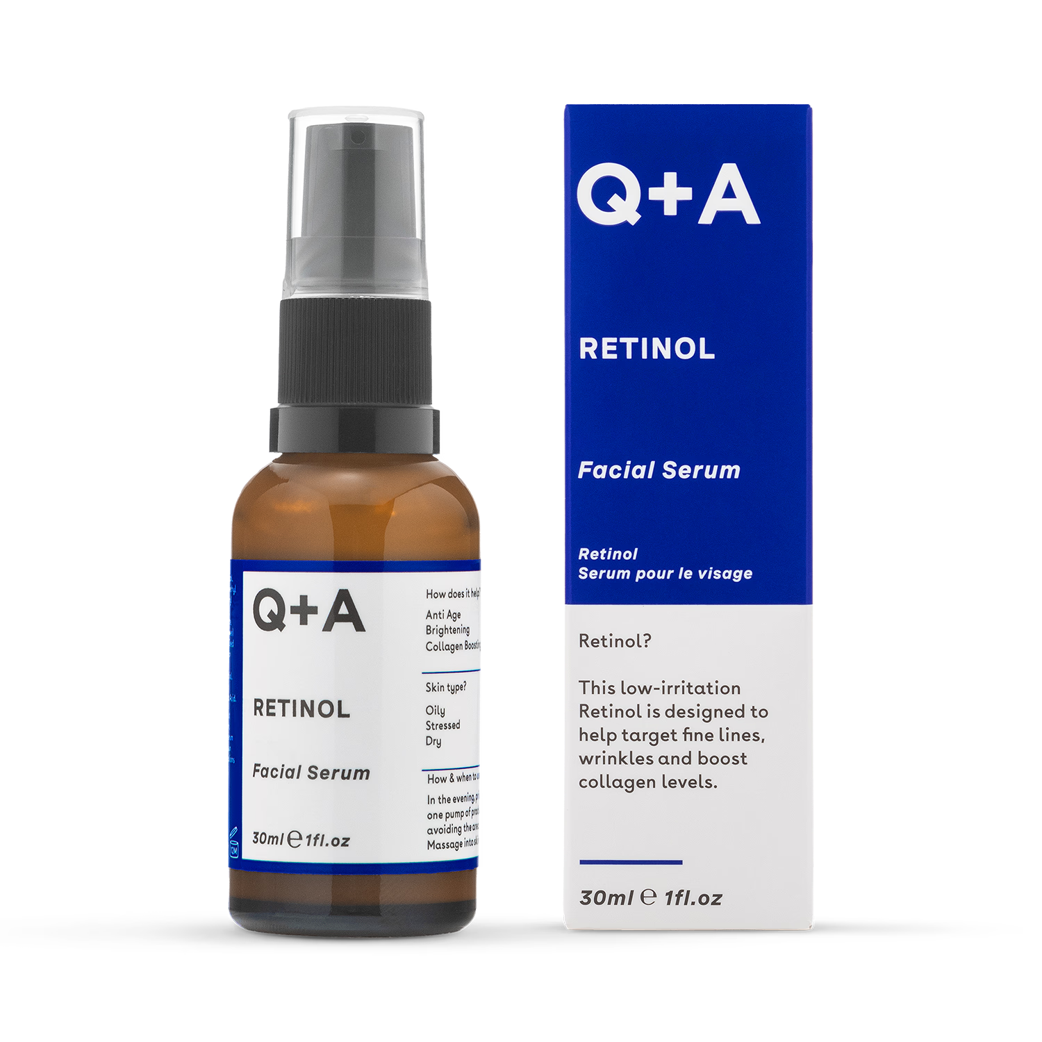 Q+A Retinol Facial Serum 30ml, imported from the UK