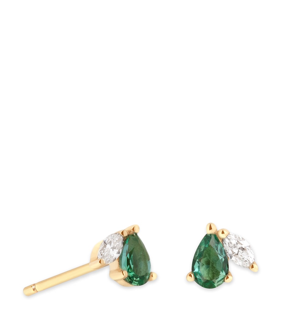Astrid & Miyu gold emerald diamond stud earrings (British brand)