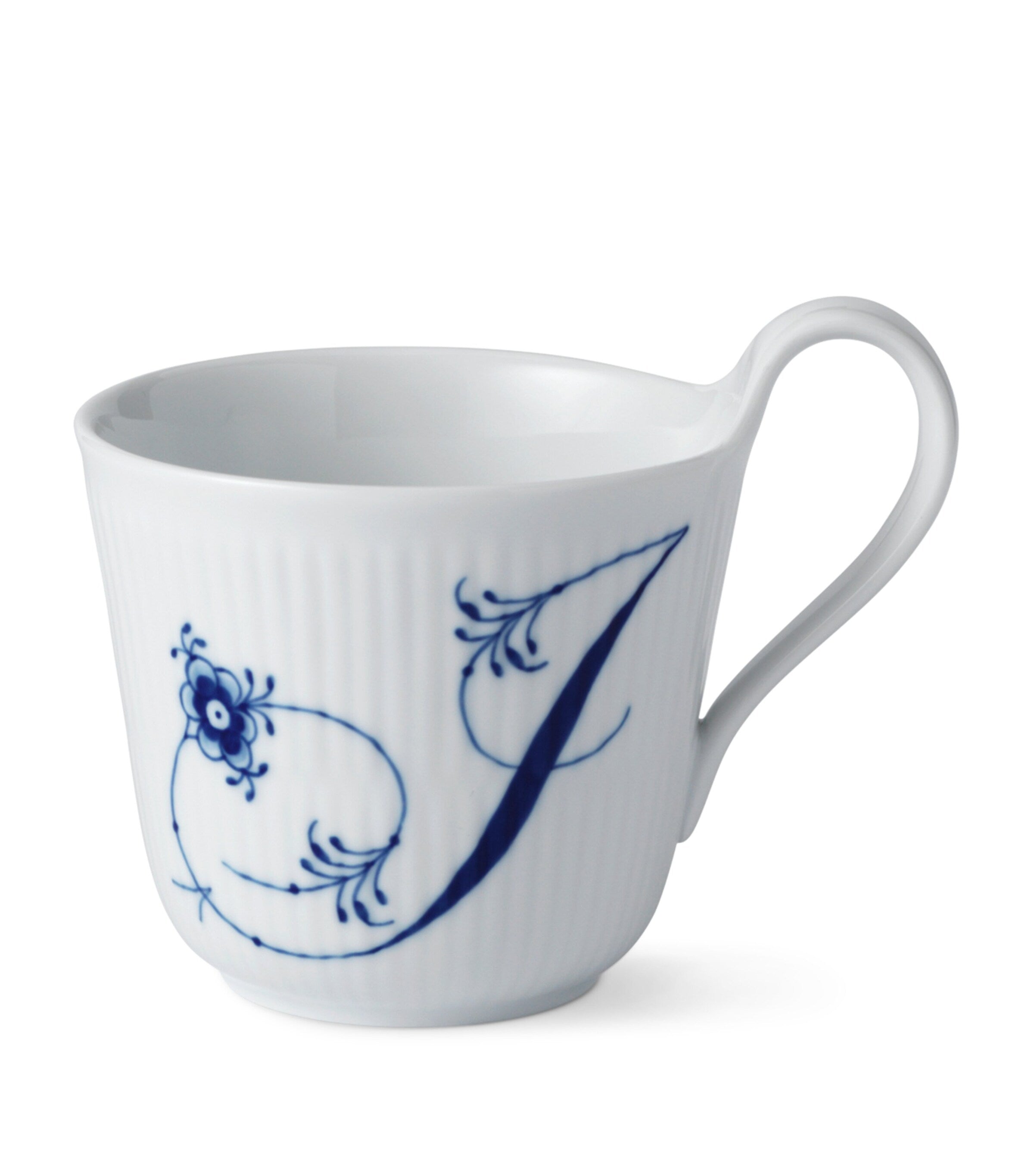 Royal Copenhagen porcelain fluted alphabet mug, imported from the UK