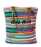 Miu Miu crochet tote bag multicolour cotton leather handles, UK version