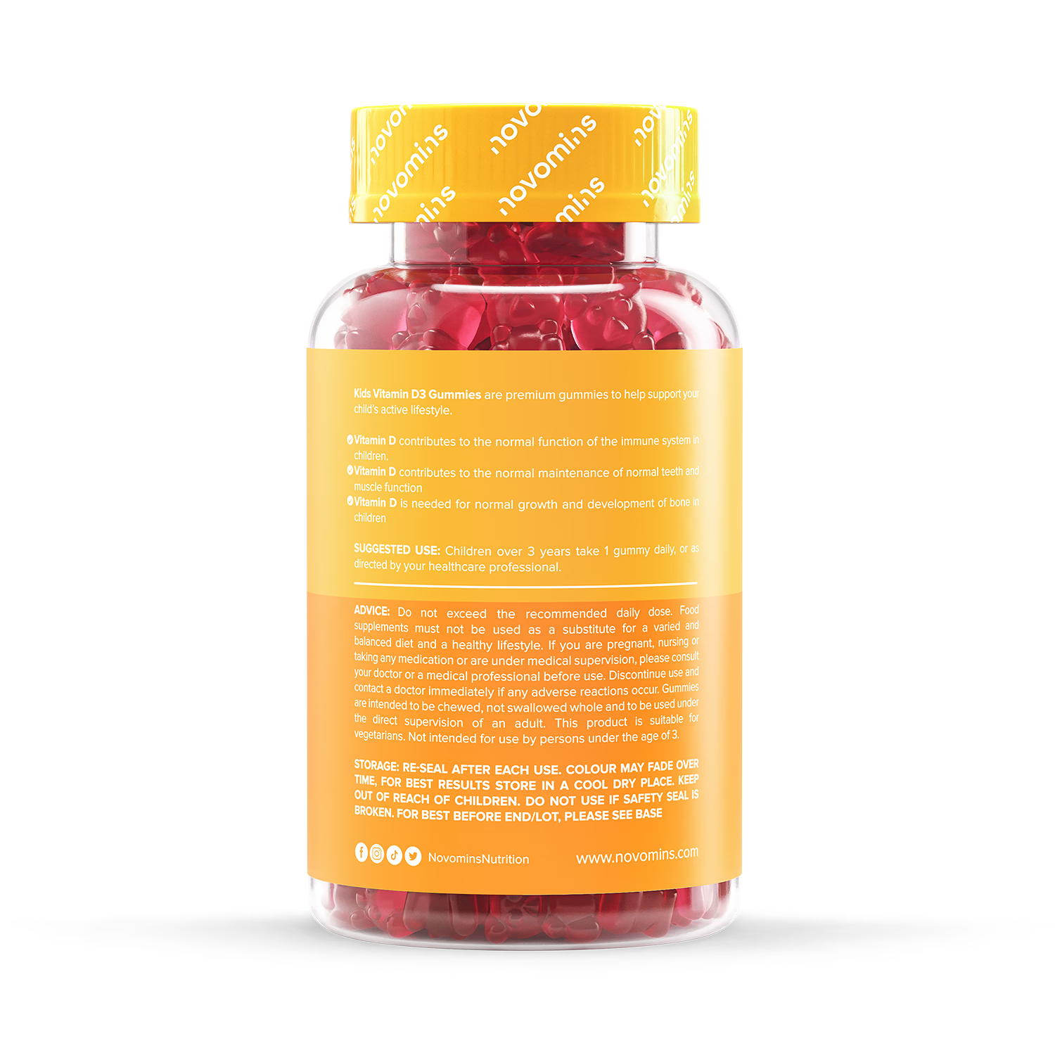 Novomins kids vitamin D3 gummies strawberry 90 gummies, imported from the UK