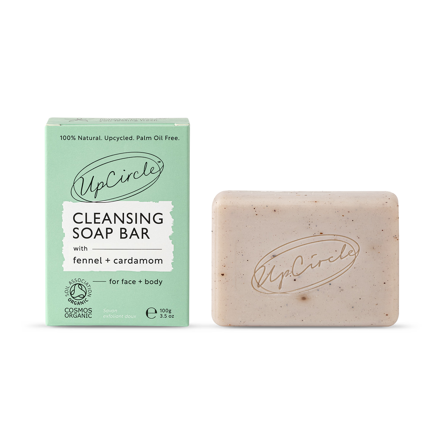 Savon nettoyant UpCircle au fenouil et à la cardamome 100g, version UK