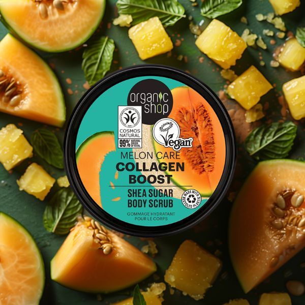 Organic Shop Collagen Boost body scrub melon 250ml , imported from the UK