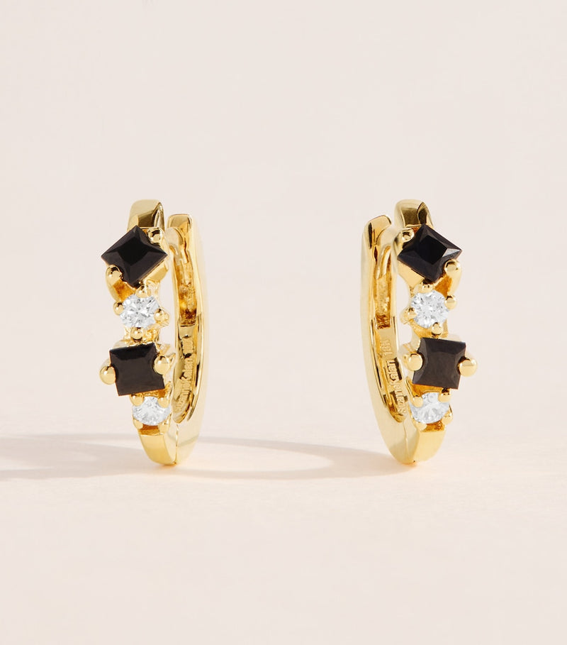 Suzanne Kalan princess huggie earrings with diamonds and sapphires, imported from the UK