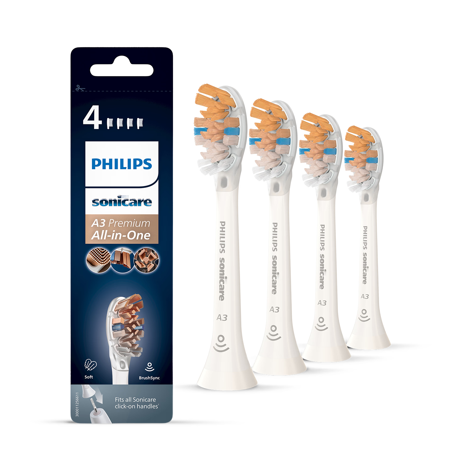 Philips Sonicare A3 Premium toothbrush heads 4 pack white, imported from the UK