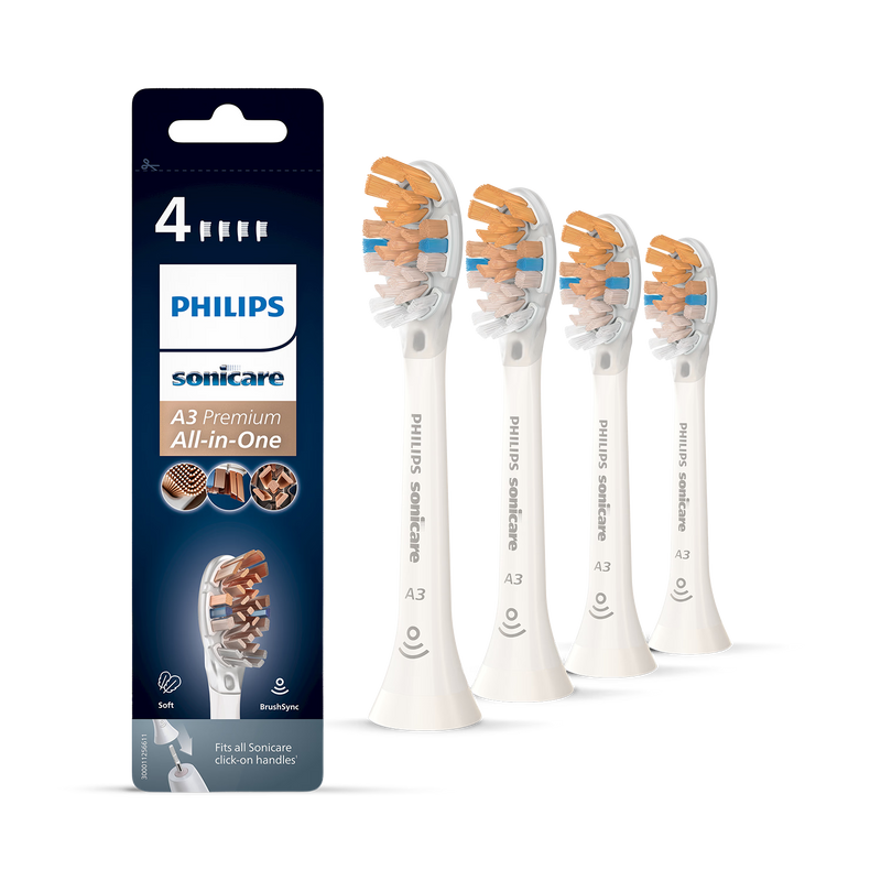 Philips Sonicare A3 Premium toothbrush heads 4 pack white, imported from the UK
