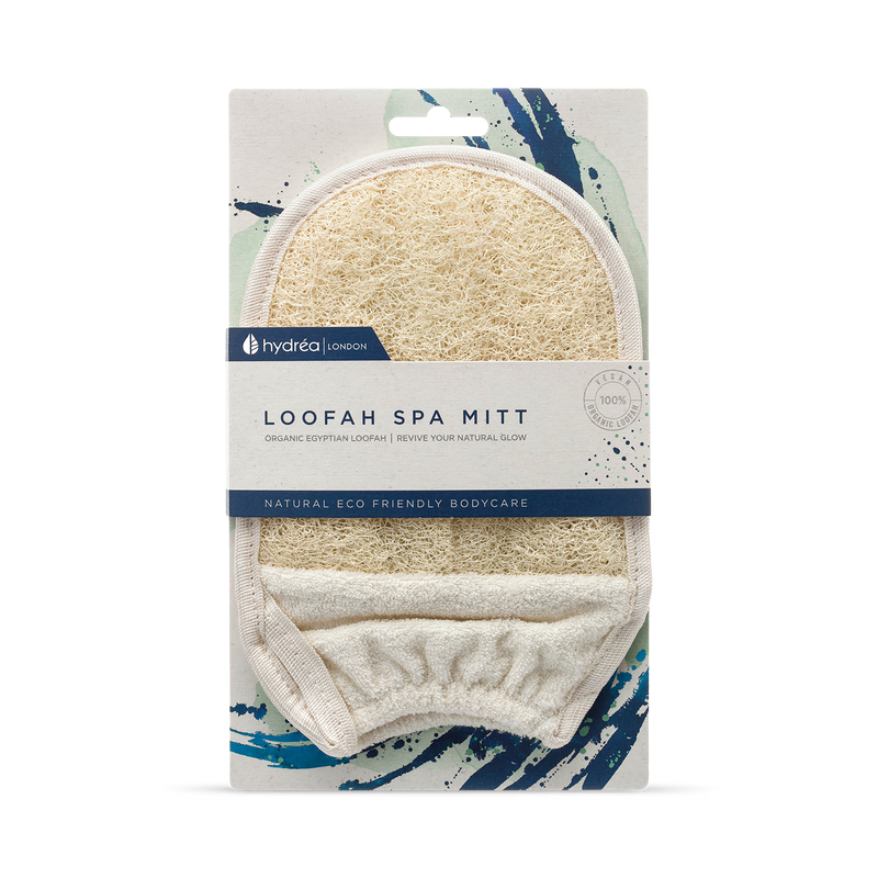 Hydréa London organic loofah exfoliating mitt with cuff, UK version