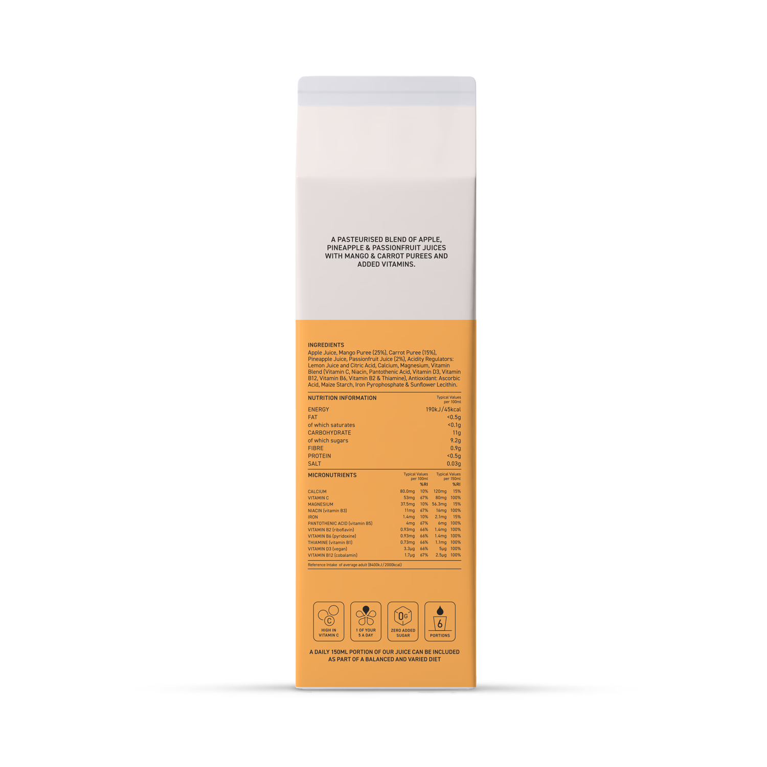Benefit Wellness mango passion fruit carrot juice 900ml, imported from the UK