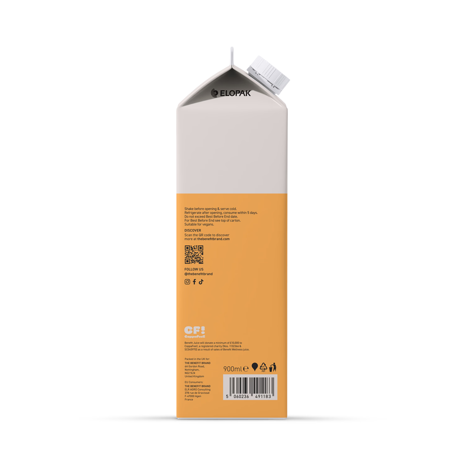 Benefit Wellness mango passion fruit carrot juice 900ml, imported from the UK