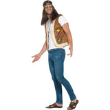 Smiffys hippie waistcoat, brown cnd print fur trim, imported from the UK