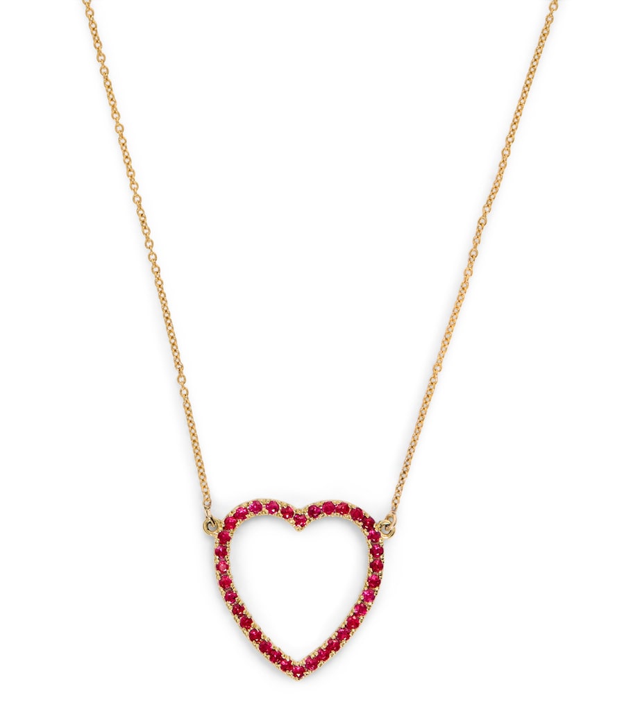 Jennifer Meyer large open heart necklace with rubies, imported from the UK