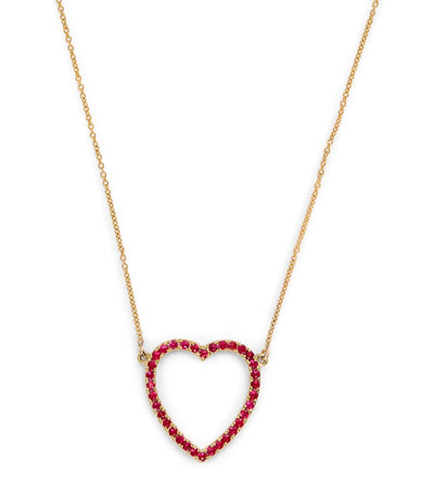 Harrods Jennifer Meyer Large Yellow Gold and Ruby Edith Open Heart Necklace- Buy online at McGrocer