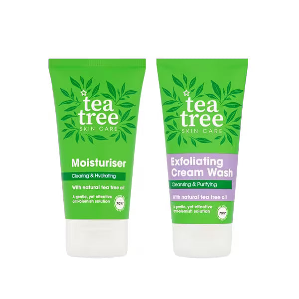 Tea Tree skincare duo exfoliating wash and moisturiser 200ml (British brand)