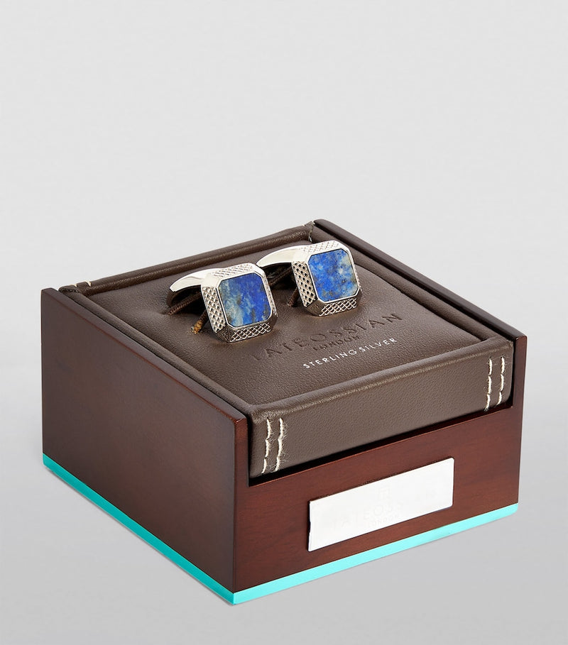 Tateossian sterling silver and lapis cufflinks, imported from the UK
