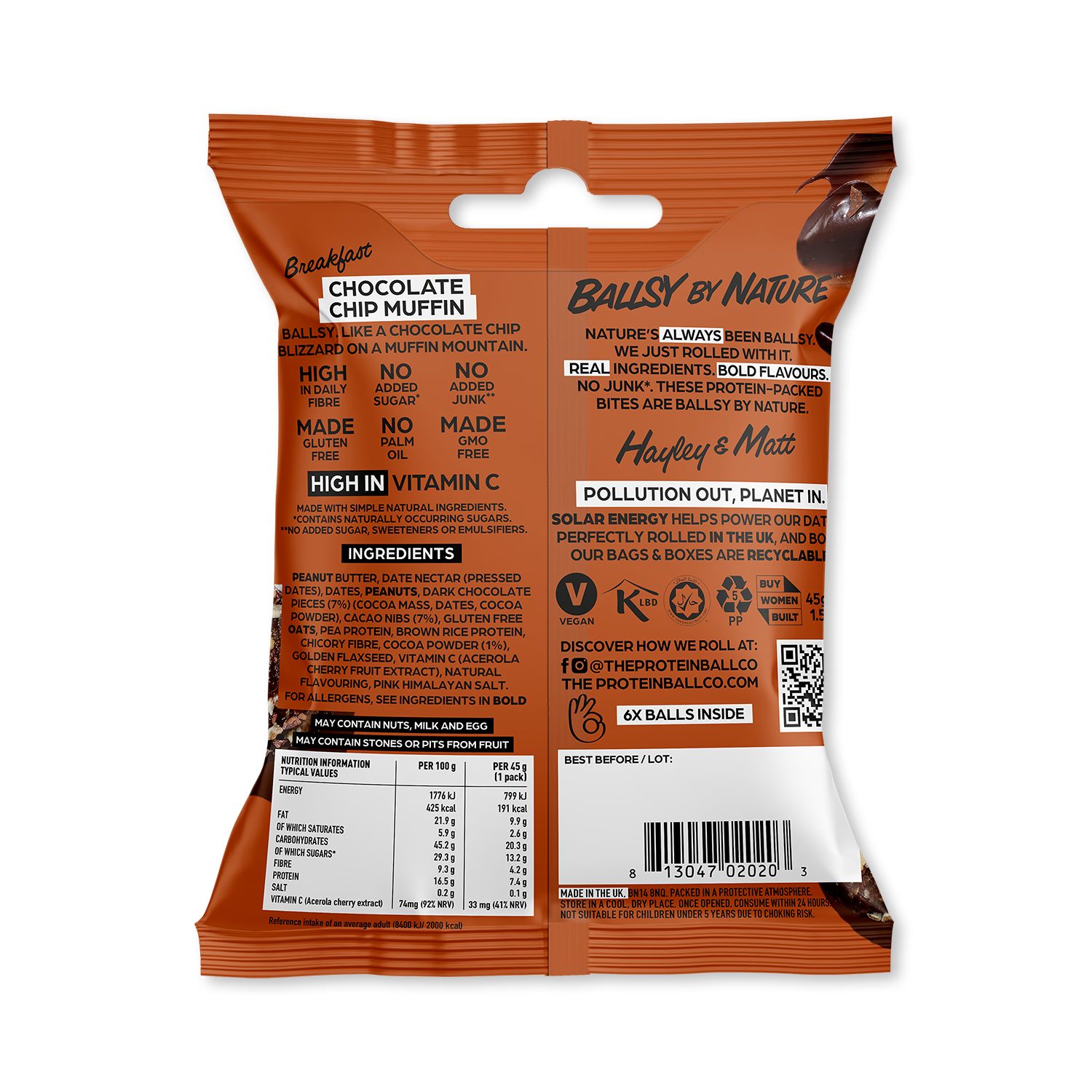 Ballsy chocolate chip muffin balls high fibre (British brand)