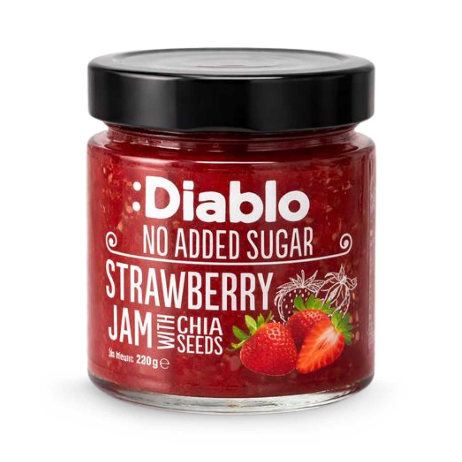 Diablo strawberry jam no added sugar 230g 3-pack, imported from the UK