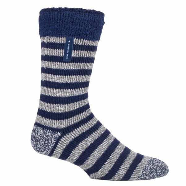 Heat Holders Mens Fleece Lined Thermal Bed Socks 6-11 UK GOODS Superdrug Navy Stripe (Lumi)  