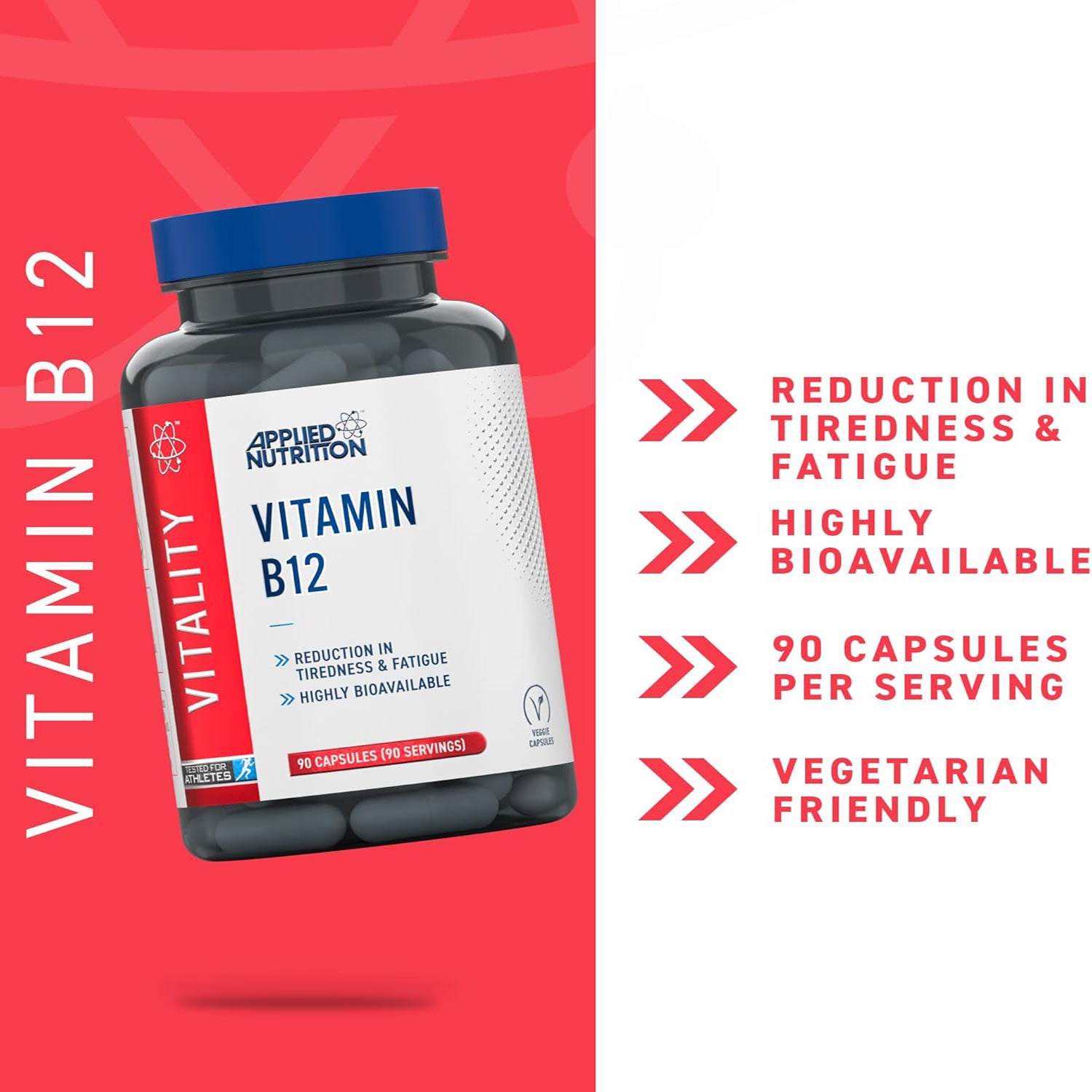 Applied Nutrition vitamin B12 capsules high strength 1000mcg 90 capsules, imported from the UK