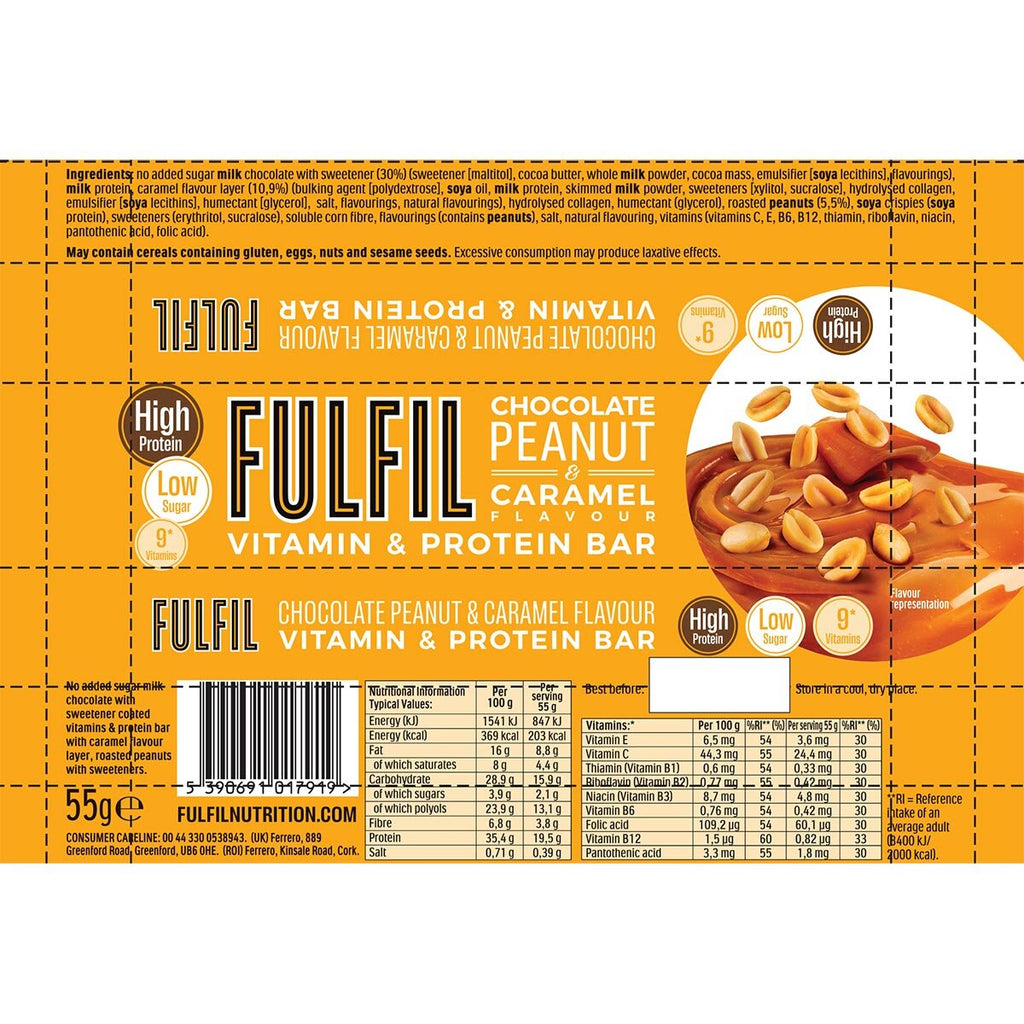 Fulfil Chocolate Peanut & Caramel Protein Bar Snack, 15 x 55g