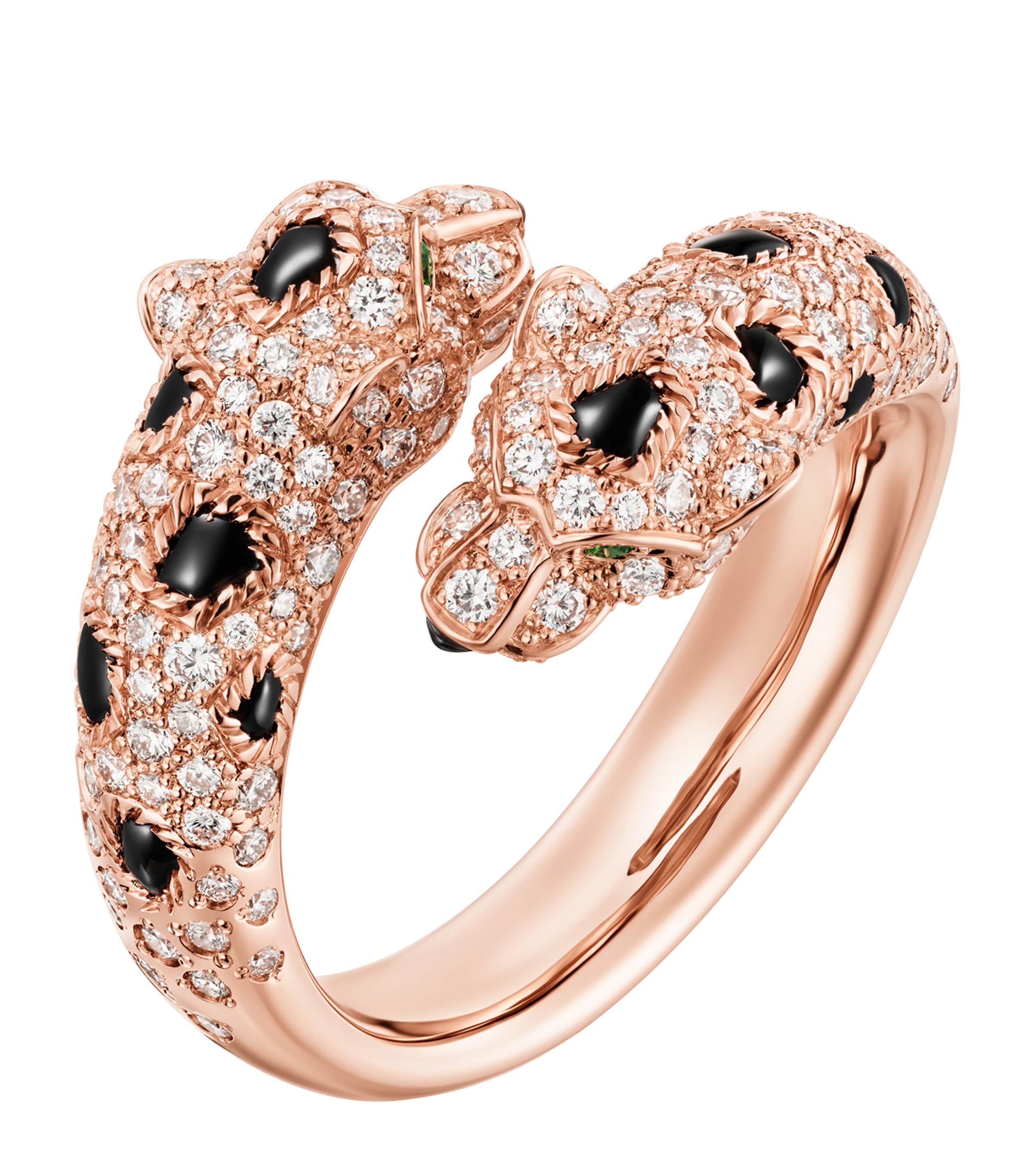 Cartier rose gold Panthère ring with diamonds, emerald, and onyx - British product