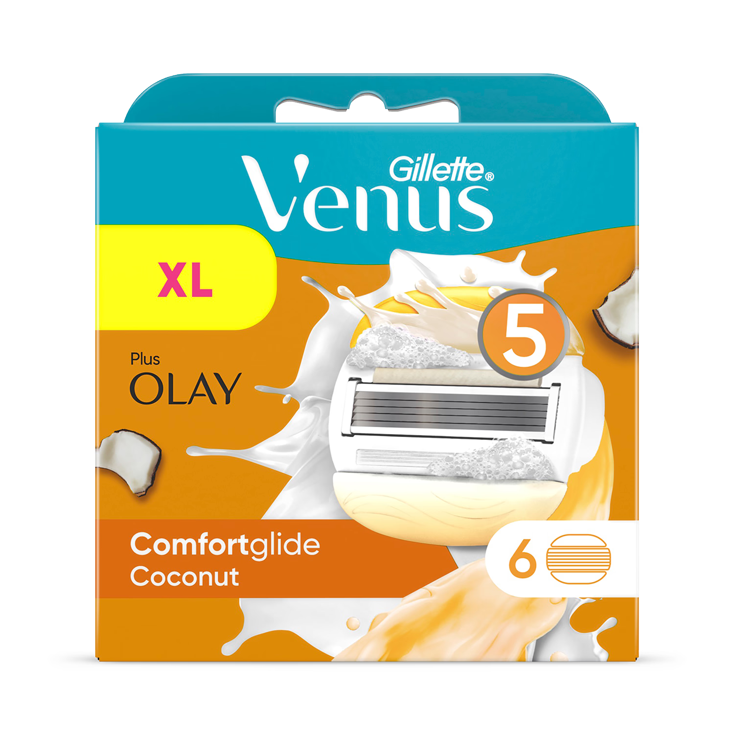 Gillette Venus Comfortglide Coconut razor blade refills pack of 6 (British brand)