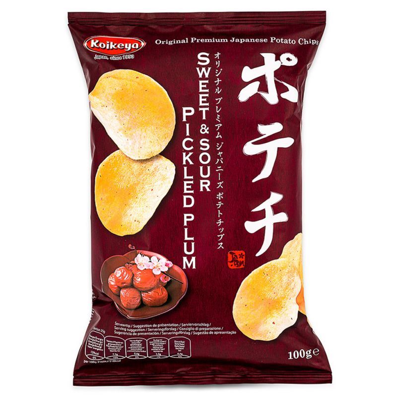 Koikeya potato chips sweet and sour pickled plum, UK version