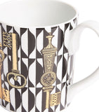 Fornasetti monochrome mug with Chiavi keys and Losanghe print, 9cm x 7cm - British product