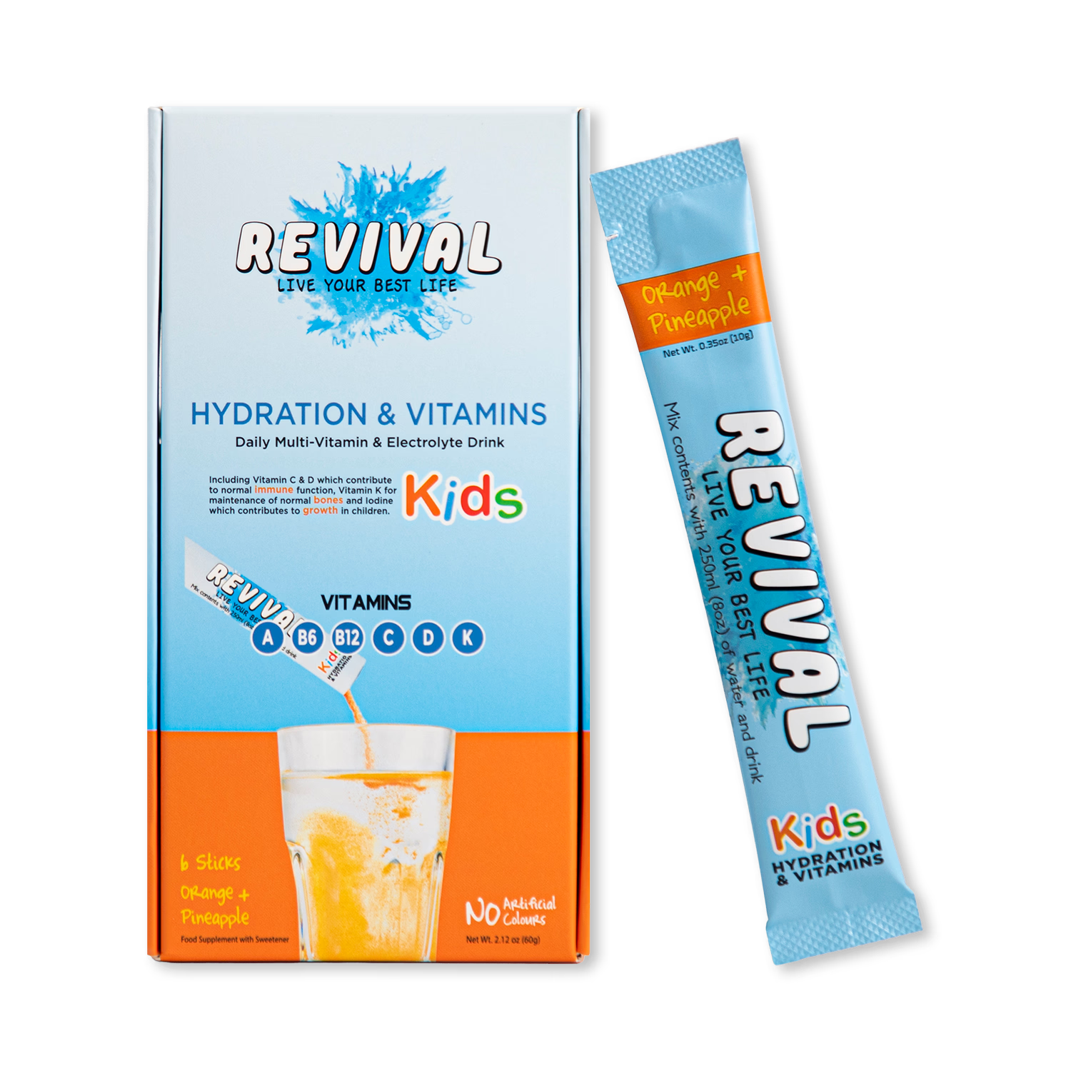 Revival Kids multi-vitamin drink Orange & Pineapple 6 pack, imported from the UK