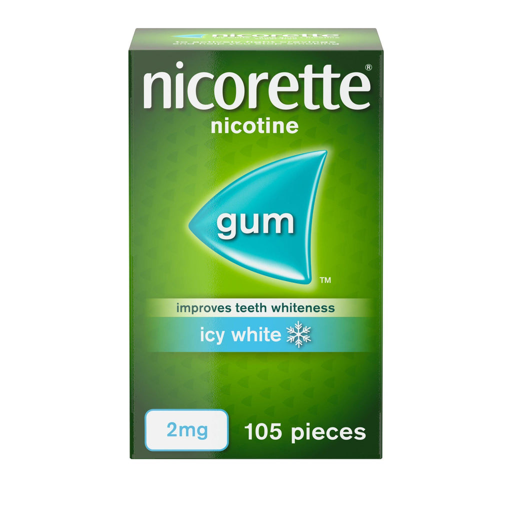 Nicorette Icy White Chewing Gum - whitening gum - 2mg, x105 Pieces (stop smoking aid)