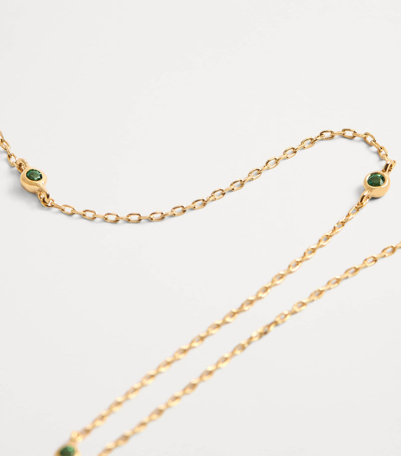 Astrid & Miyu yellow gold and emerald charm necklace - British product