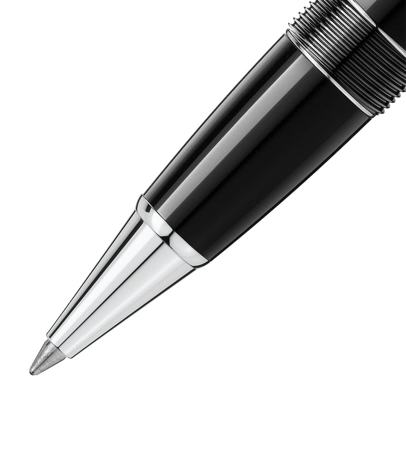 Montblanc platinum-coated rollerball pen with black resin and emblem, imported from the UK
