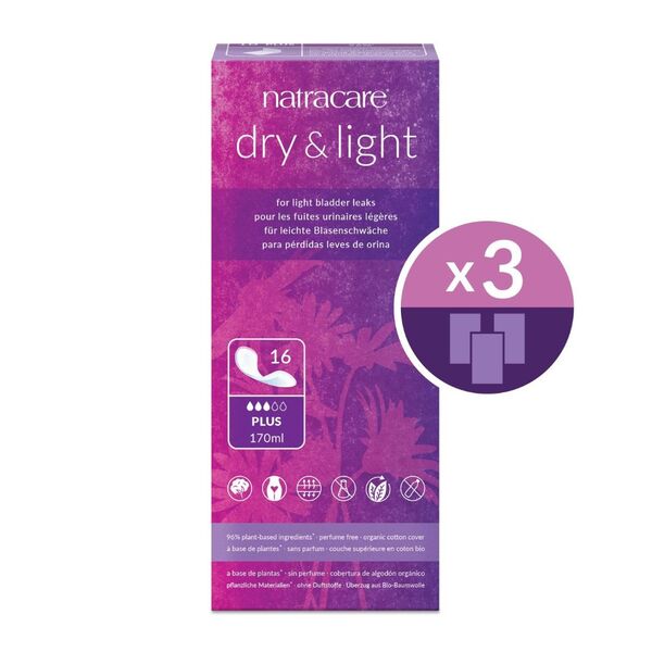 Natracare Dry & Light Plus incontinence pads, UK version