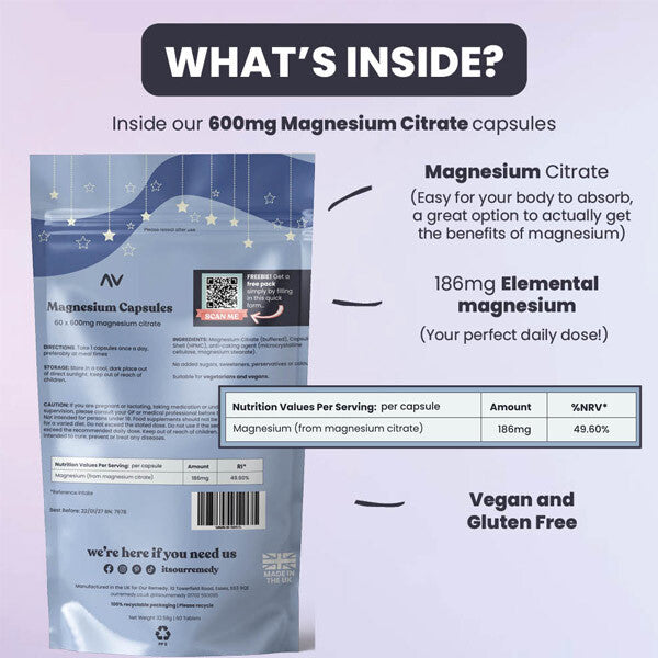 Our Remedy Magnesium Citrate 600mg capsules, UK version