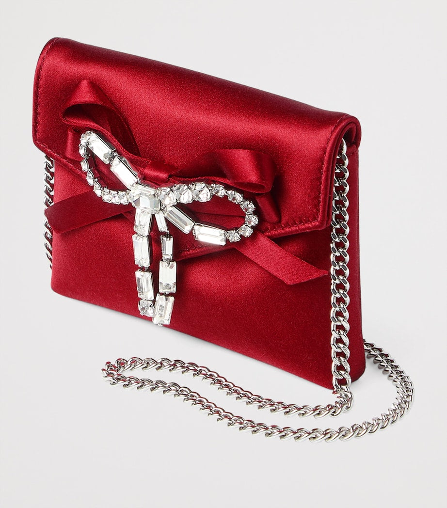 Jimmy Choo satin card holder with crystal bow, imported from the UK