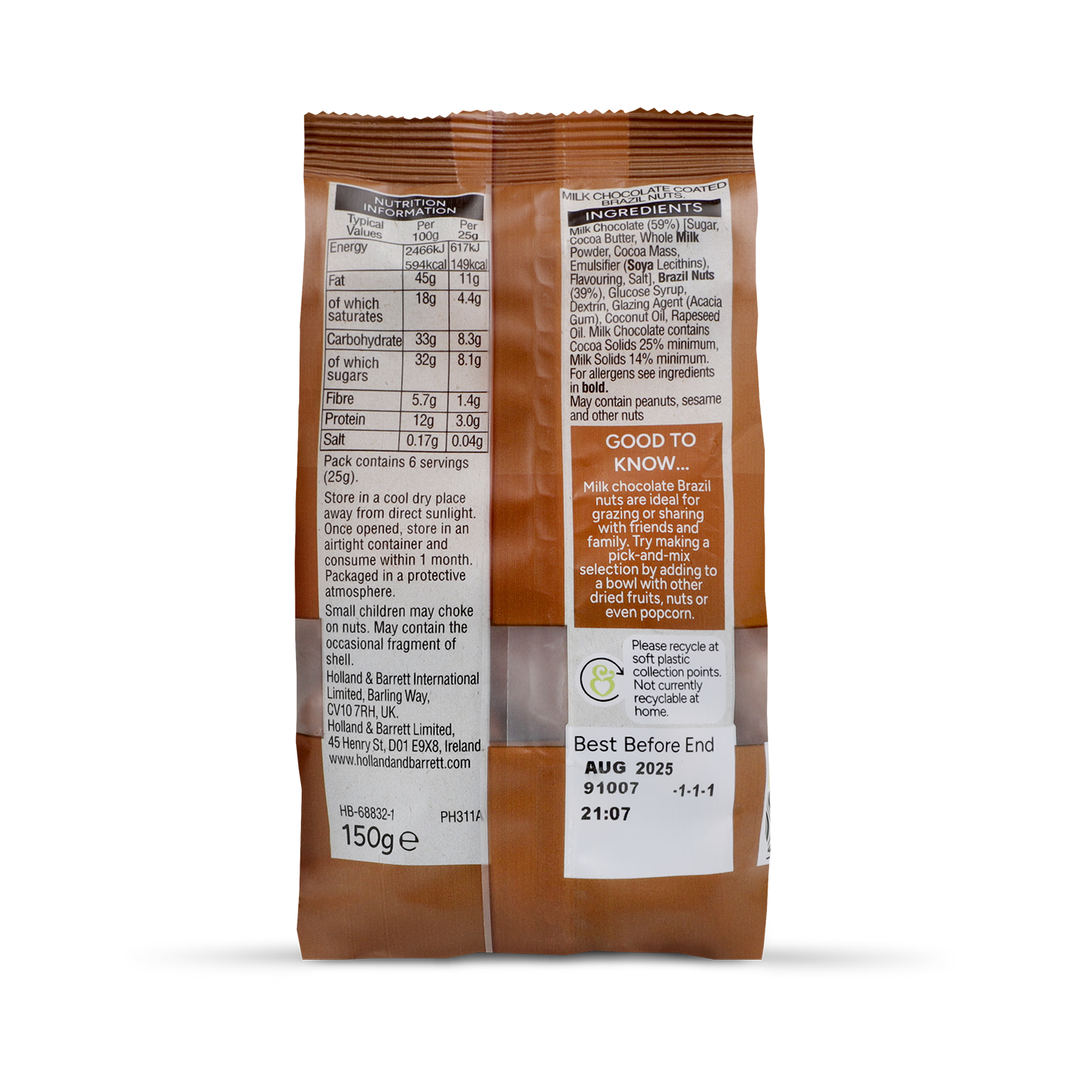 Holland Barrett Milk Chocolate Brazil Nuts 150g