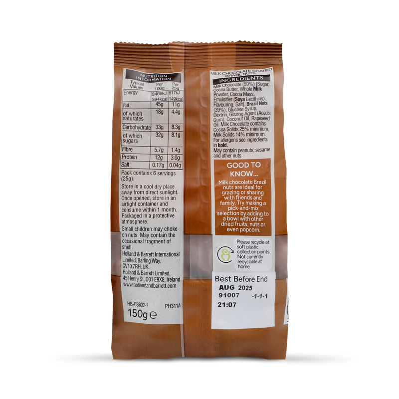 Holland Barrett Milk Chocolate Brazil Nuts 150g