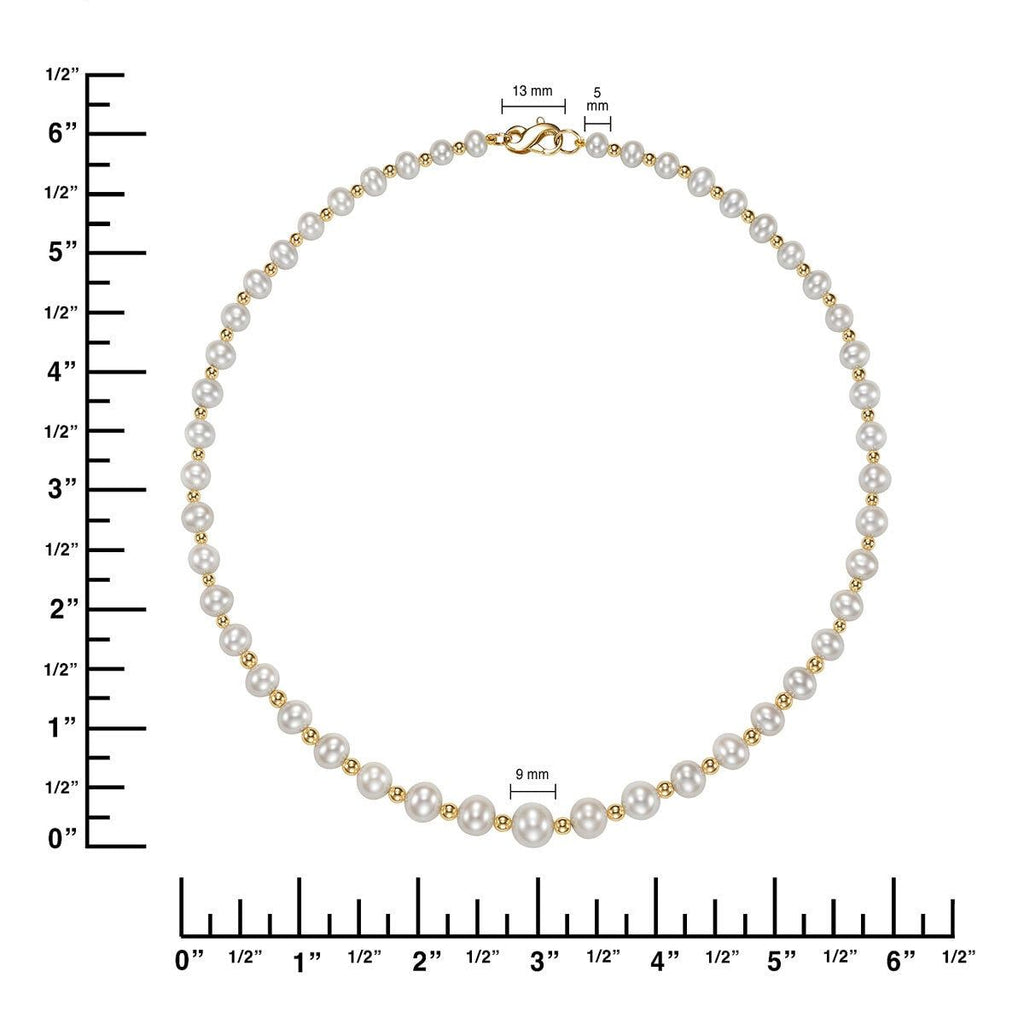 5-9mm Cultured Freshwater Pearl and Gold Bead Graduated Necklace, 14ct Yellow Gold