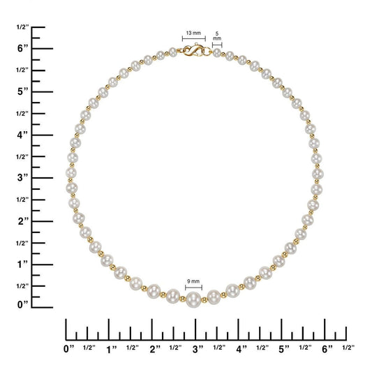 5-9mm Cultured Freshwater Pearl and Gold Bead Graduated Necklace, 14ct Yellow Gold