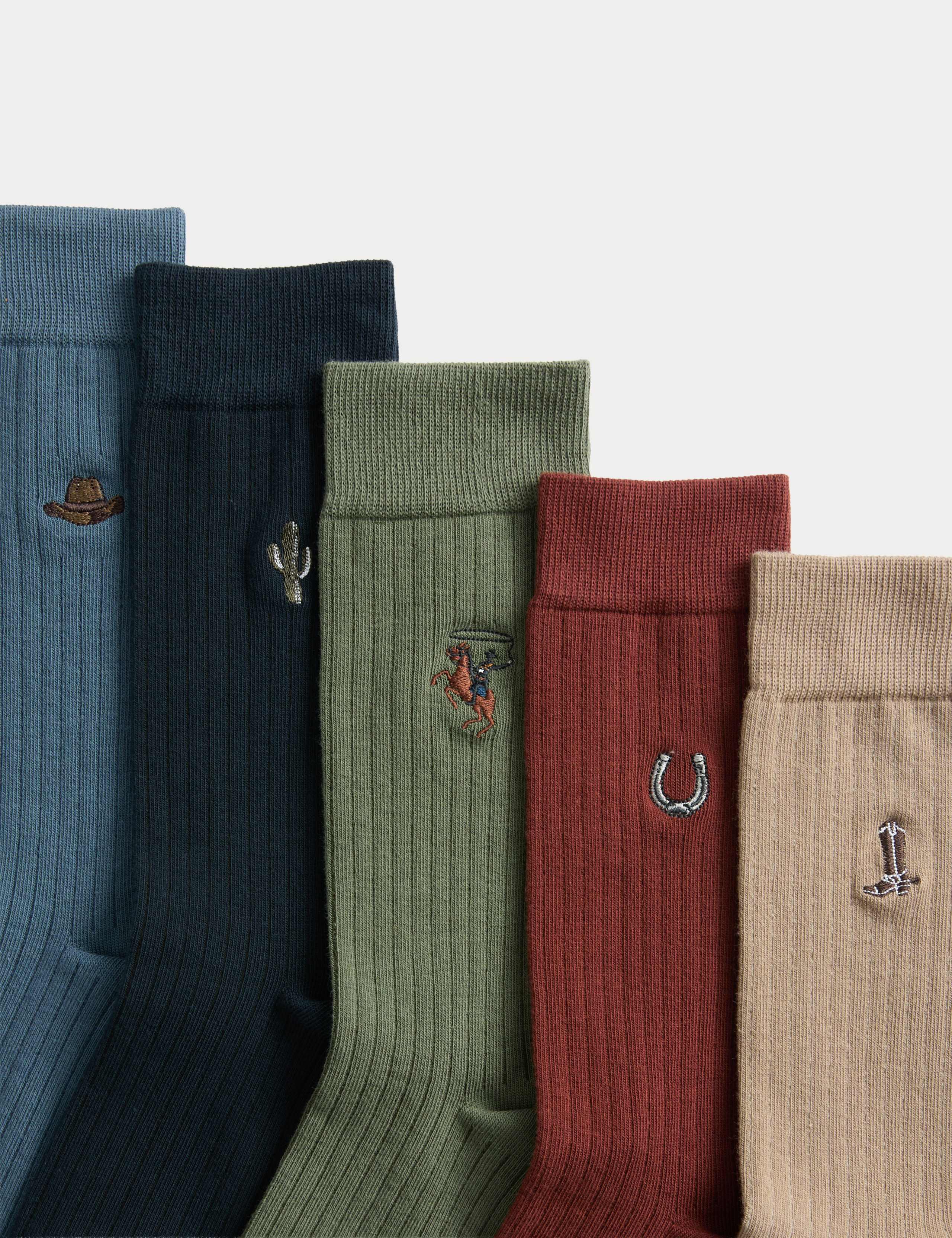 M&S Cool & Fresh Western cowboy socks 5 pack (British brand)