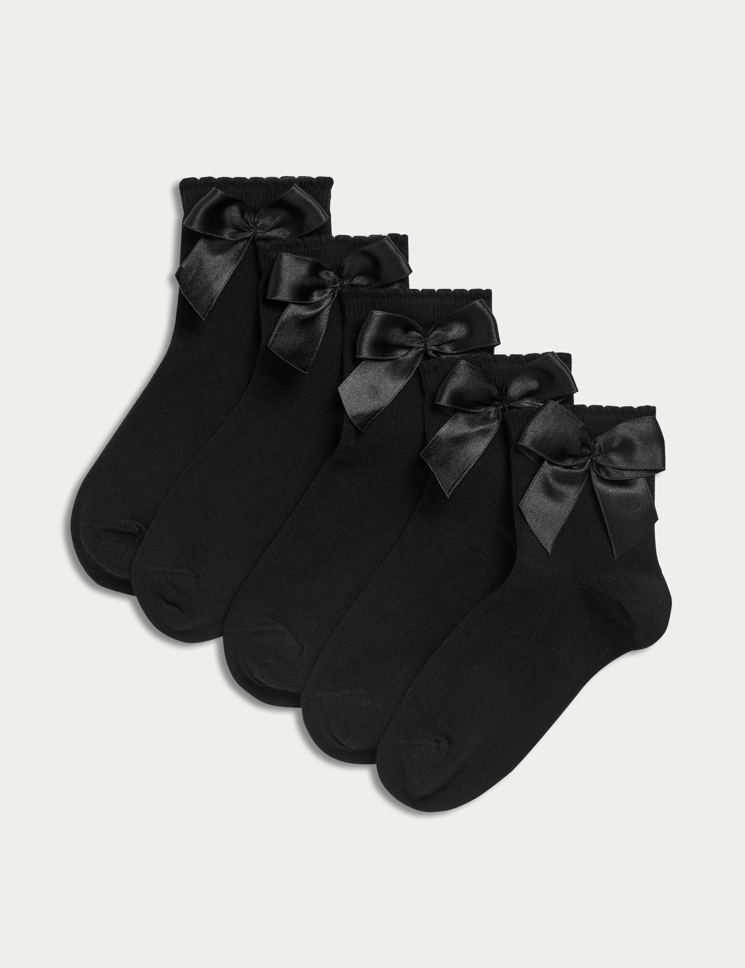 Cotton rich ankle bow socks 5 pack sizes 6-7 - British product