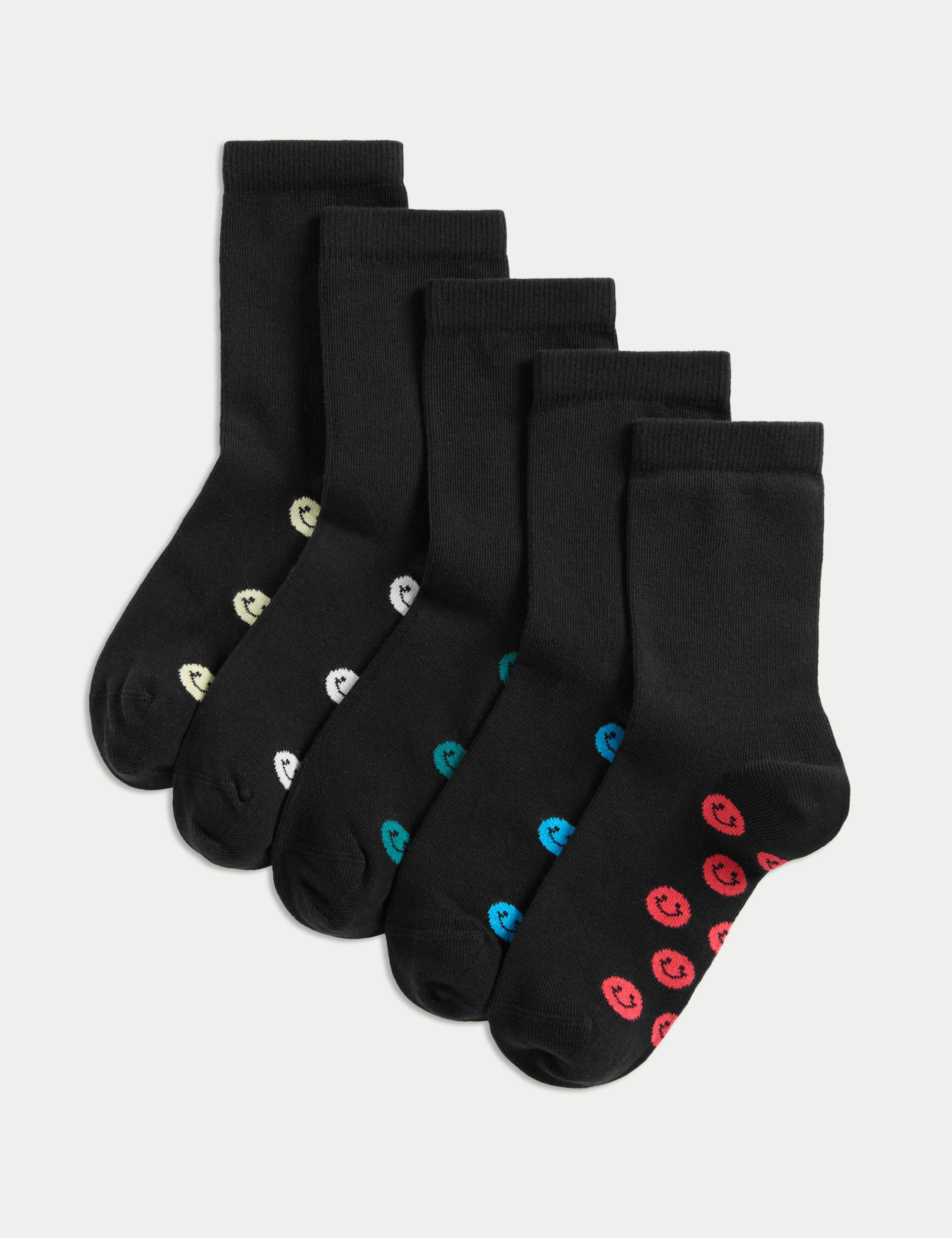 Happy Faces school socks 5 pack sizes 6-7, UK version