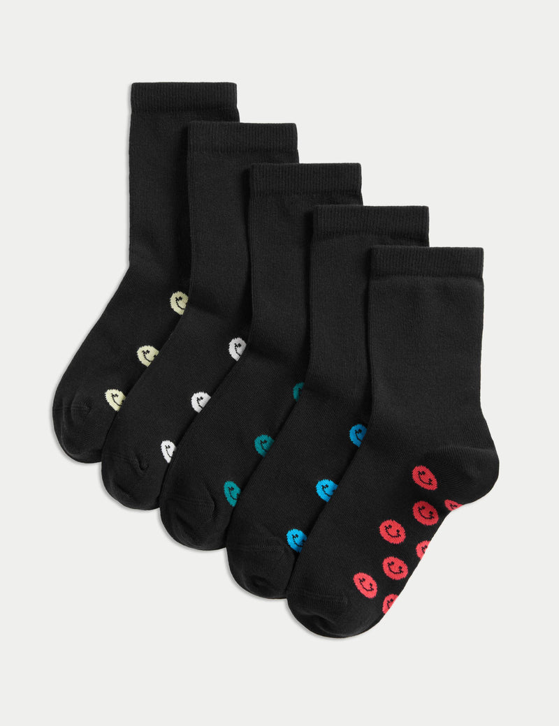 Happy Faces school socks 5 pack sizes 6-7, UK version