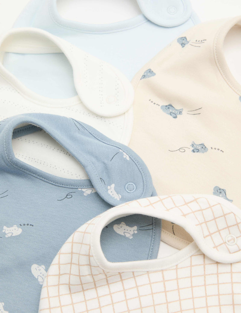 Cotton rich plane print bibs 5 pack, imported from the UK
