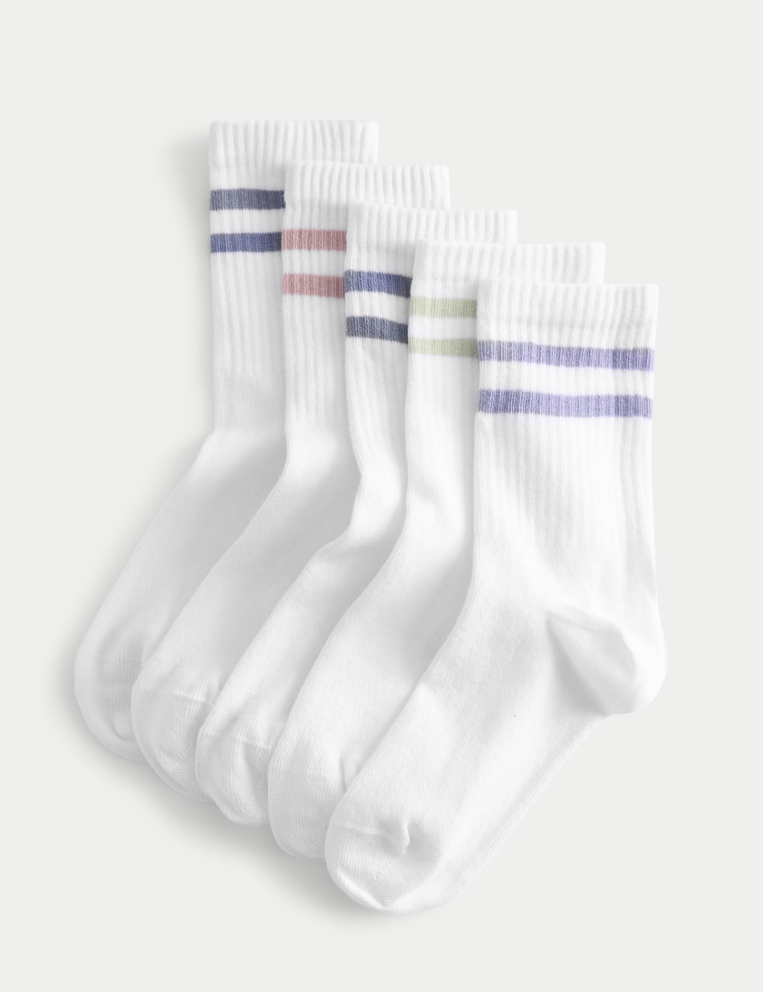 cotton rich rib stripe sports socks 5 pack, imported from the UK