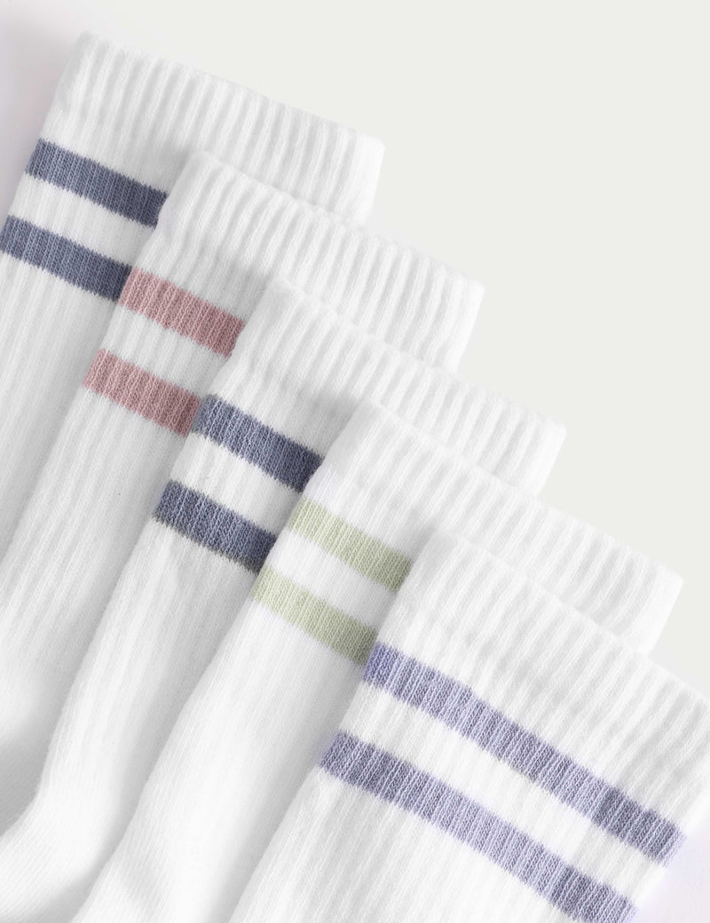 cotton rich rib stripe sports socks 5 pack, imported from the UK