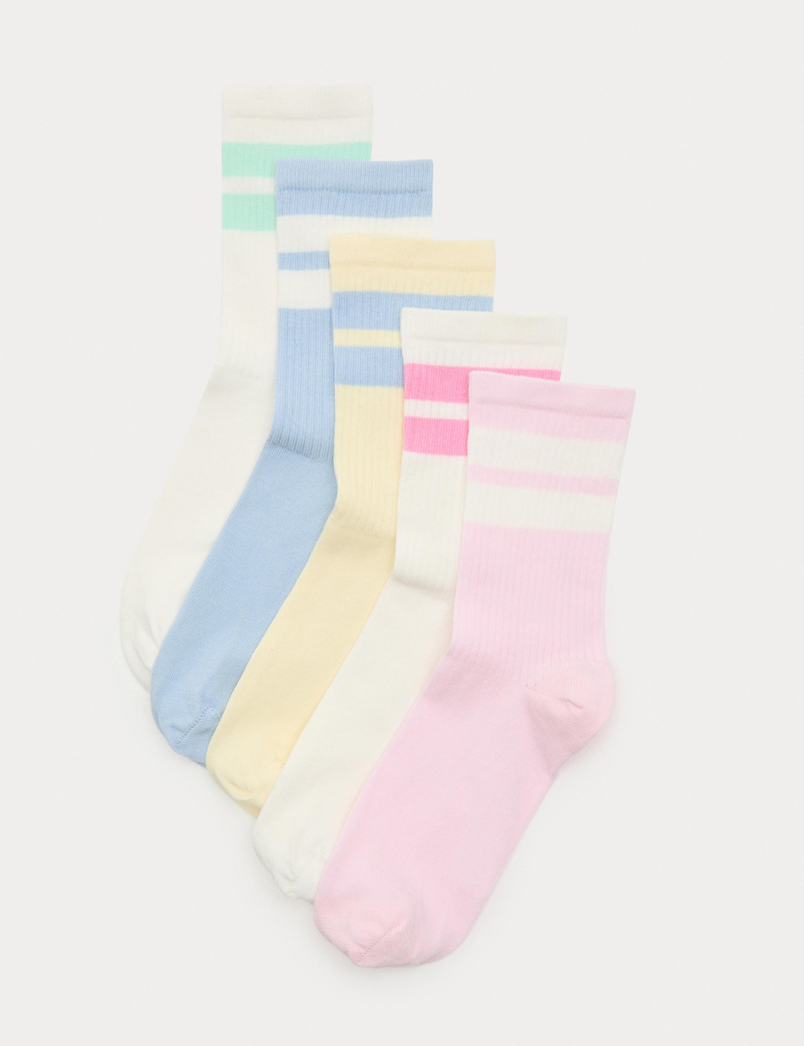 M&S cotton rich striped crew socks 5 pack, UK version