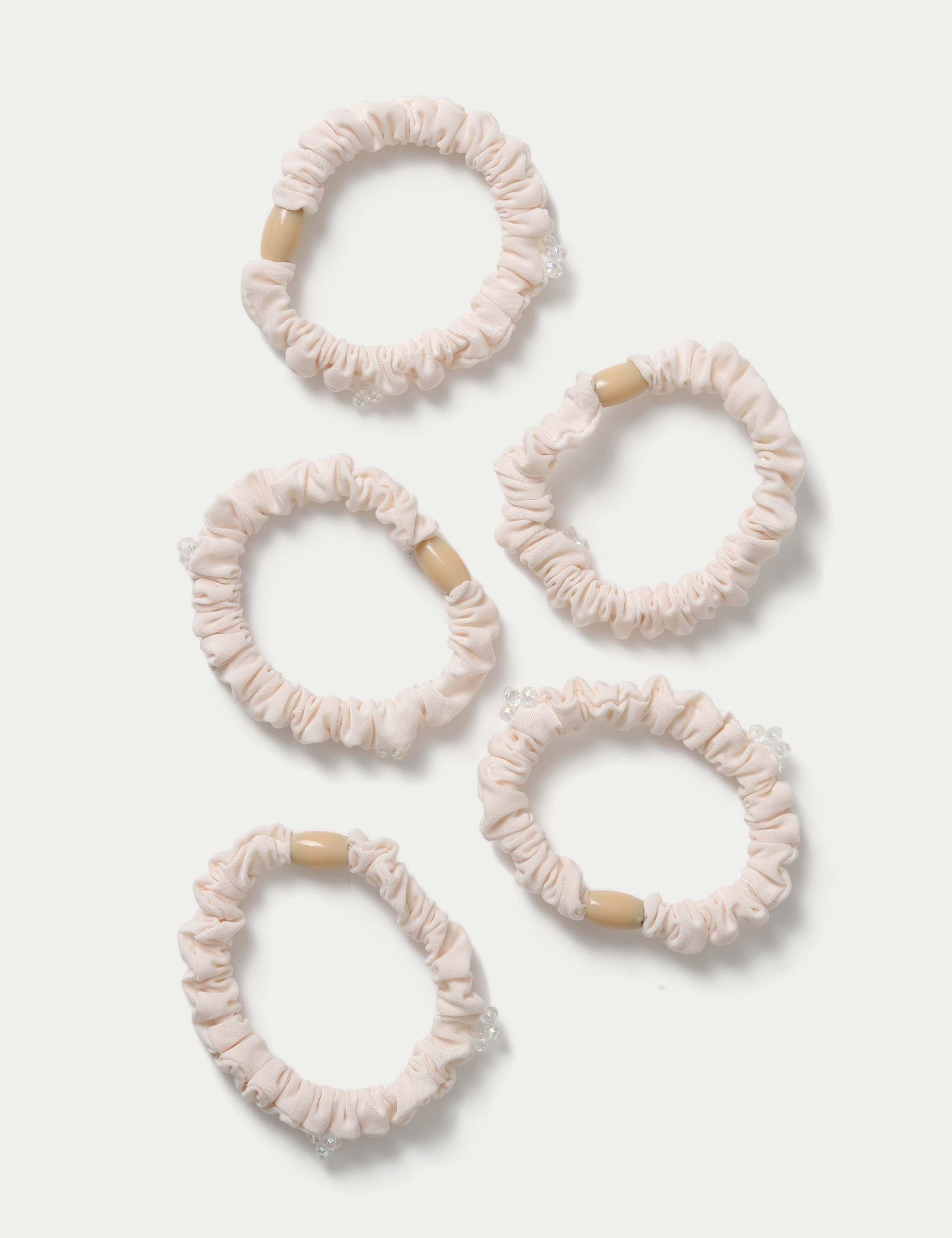 Cream bead scrunchies 5 pack, UK version