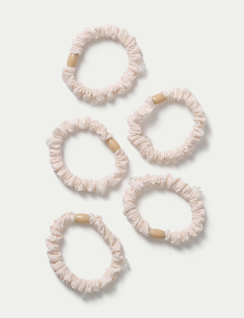 Cream bead scrunchies 5 pack, UK version